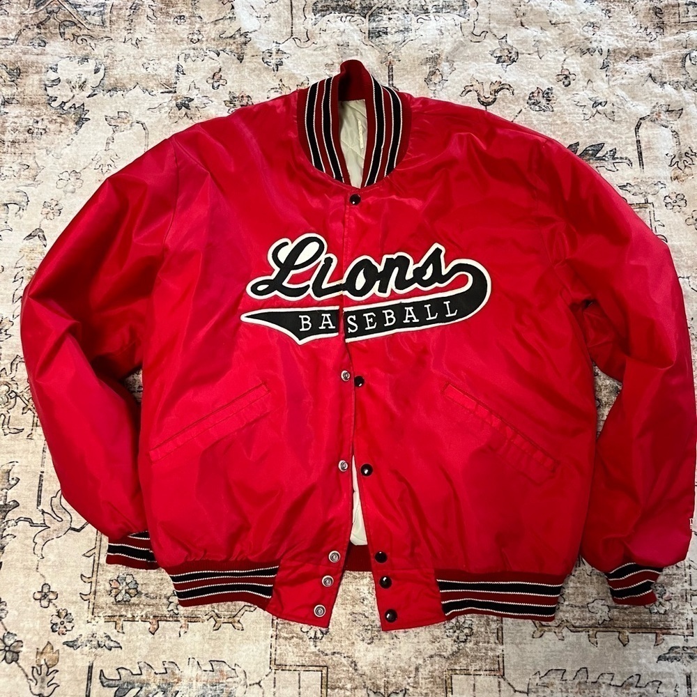 Vintage Delong Varsity Baseball Jacket Lackawanna Trail Lions Size Large